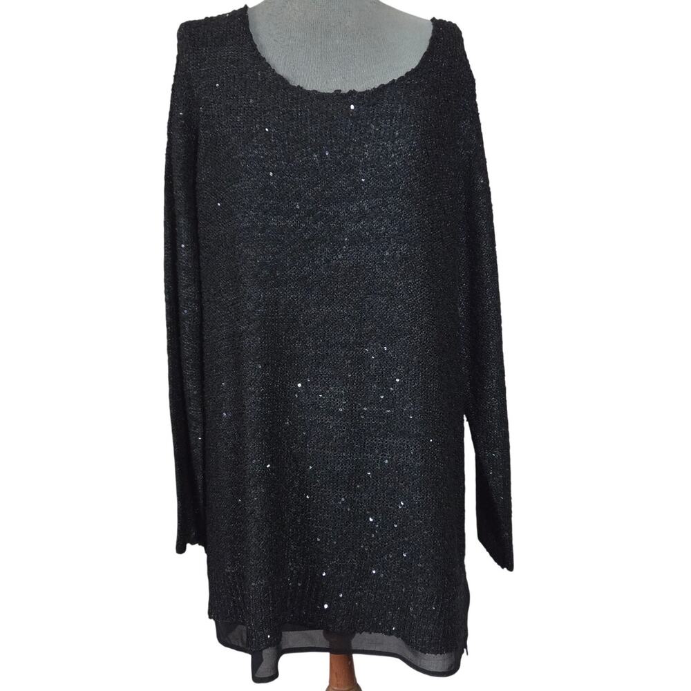 Alfani Black Sequin Embellished Knit Sweater Size 2X